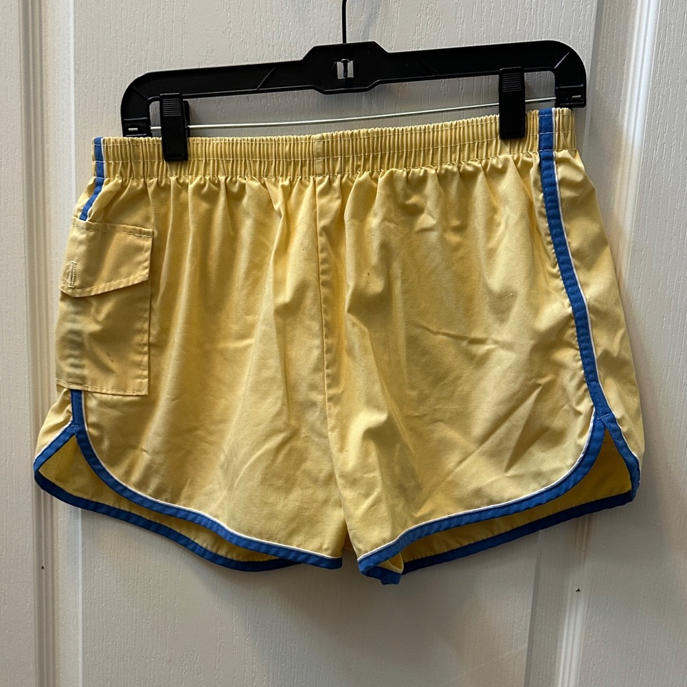 Vintage 70's Vibrant Yellow Athletic Shorts with Blue Accents